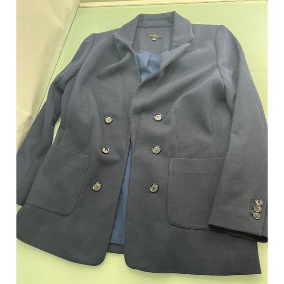 Talbots Blazer Jacket Size 10 Open Front Double Breasted Soft Navy Single Vent - Picture 1 of 6